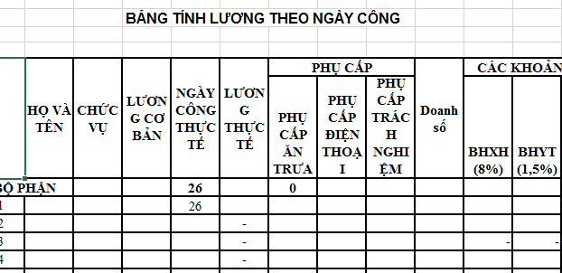 Bảng tính lương theo ngày công năm 2024