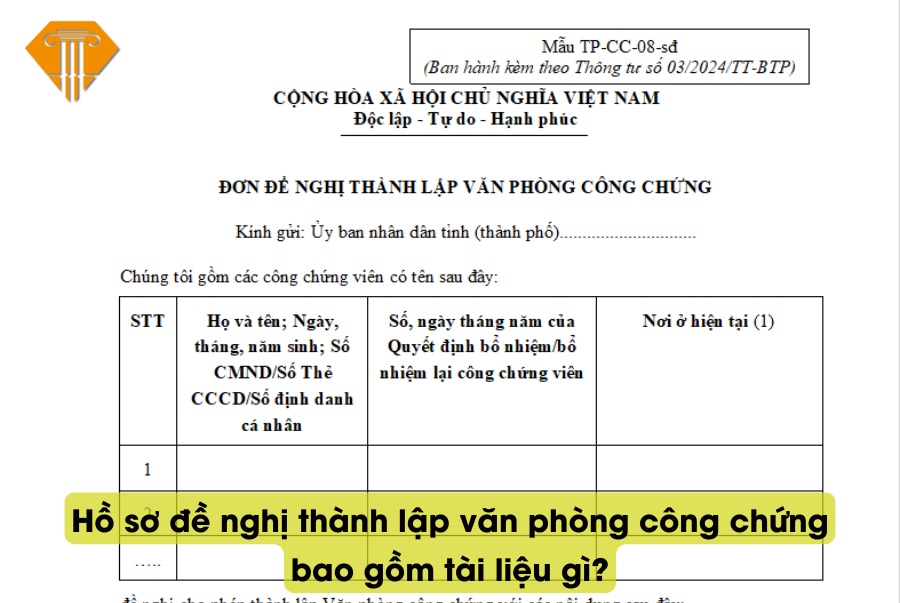 Hồ sơ đề nghị thành lập văn phòng công chứng bao gồm tài liệu gì?