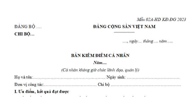 Mẫu 2A bản kiểm điểm cá nhân không giữ chức lãnh đạo, quản lý