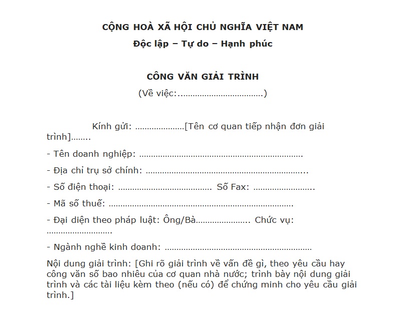 Mẫu công văn giải trình